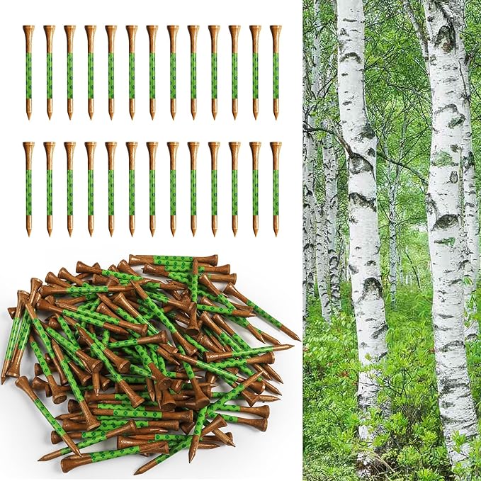 FINGER TEN Golf Tees Wood for Men Wooden Tee 1 1/2 2 3/4 3 1/4 Inch Western Birch Value 100 Pack, Reduce Friction Spin Tall Sturdy Base for Stability Long-Lasting Durability