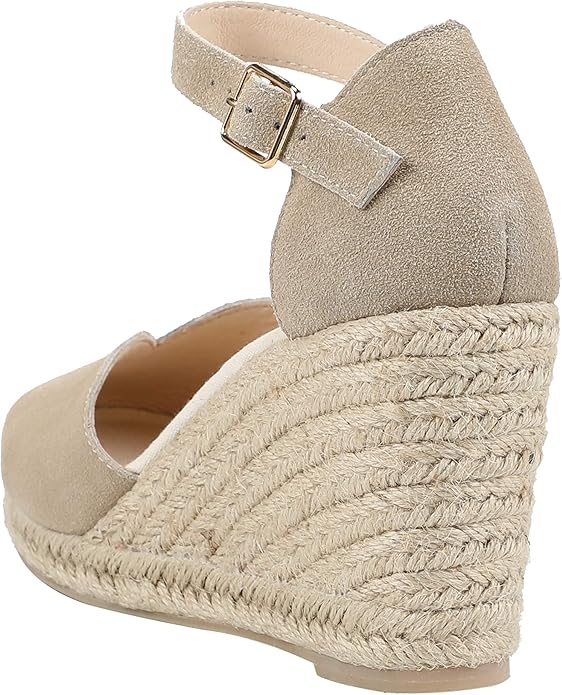 Platform Wedges Sandals for Women, 3" Wedge, Ankle-Strap, Cap Toe, Summer Espadrilles Heel Shoes