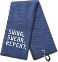 DYJYBMY Swing Swear Repeat Funny Blue Golf Towel, Embroidered Navy Bags Clip, Men, Birthday Golf Fan Gift