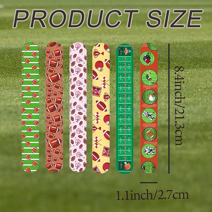 74Pcs Football Theme Party Favors Contain 24 Pcs Slap Bracelets 50Pcs Stickers, Sports Football Theme Birthday Party Decorations,Classroom Rewards Supplies.