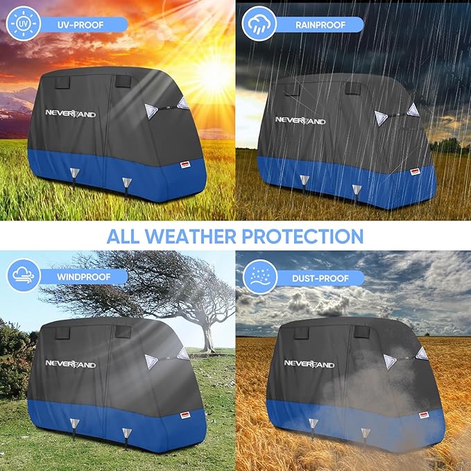 NEVERLAND Golf Cart Cover 4 Passenger - Heavy Duty 600D Golf Cart Covers, Waterproof Club Car Golf Cart Cover with Side Zipper Doors Compatible with EZGO Yamaha Club Car 4 Seat (Up to 115 Inch)