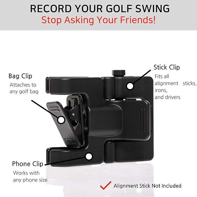 SelfieGOLF Record Golf Swing - Cell Phone Holder Golf Analyzer Accessories | Winner of The PGA Best Product | Selfie Putting Training Aids Works with Any Golf Bag and Alignment Stick