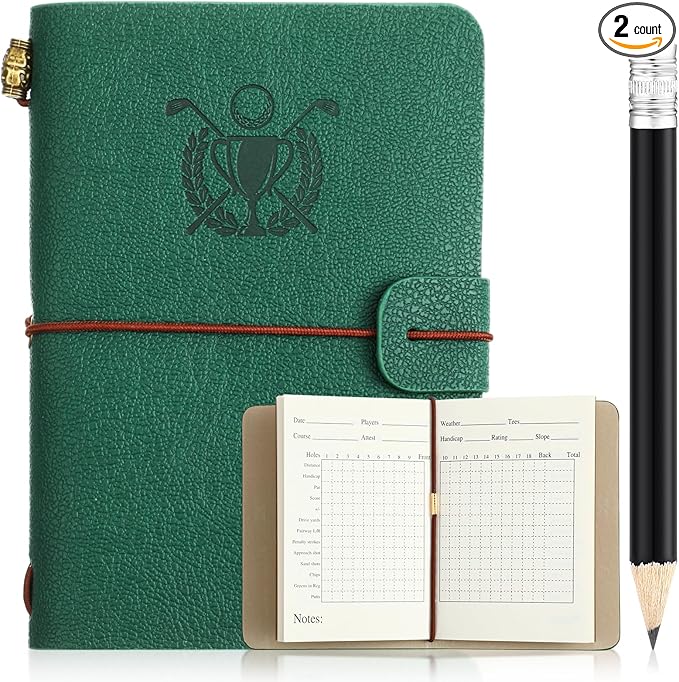 Yexiya Golf Scorecard Book with Pencil Leather Golf Journal Scorecard Holder Accessories Notebook Log Book Pocket Scorebook Gifts for Men Golfers, Sports and Outdoor Club Accessories