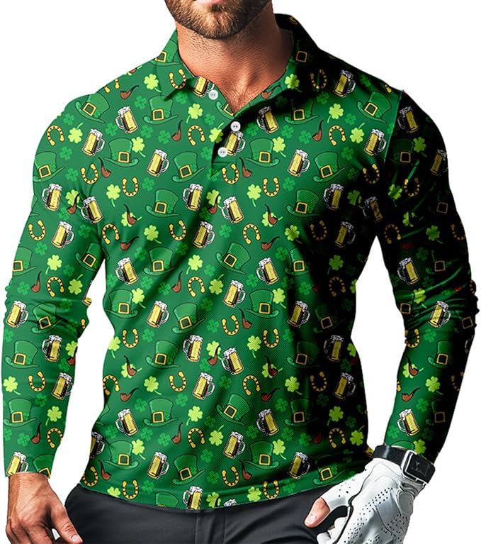 Men's Long Sleeve Golf Shirt Quick Dry 3 Button Work Fishing Outdoor Casual Collar Shirt