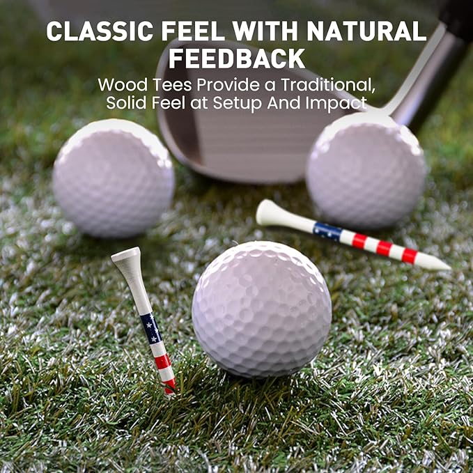 FINGER TEN Golf Tees Wood 3 1/4 2 3/4 Inch Value 50/120 Count, Durable Tees with Bright Colored Stripes for Consistent Height, 70mm 83mm Long Tees Ideal for Golfers