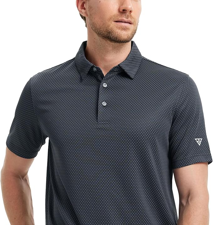 M MAELREG Golf Shirts for Men Moisture Wicking Jacquard Breathable Performance Dry Fit Collared Mens Polo Shirts Short Sleeve