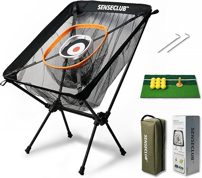 Foldable Chipping Net with Mat & Balls, Indoor Golf Practice Chipping Target, Backyard Golf Game & Gifts