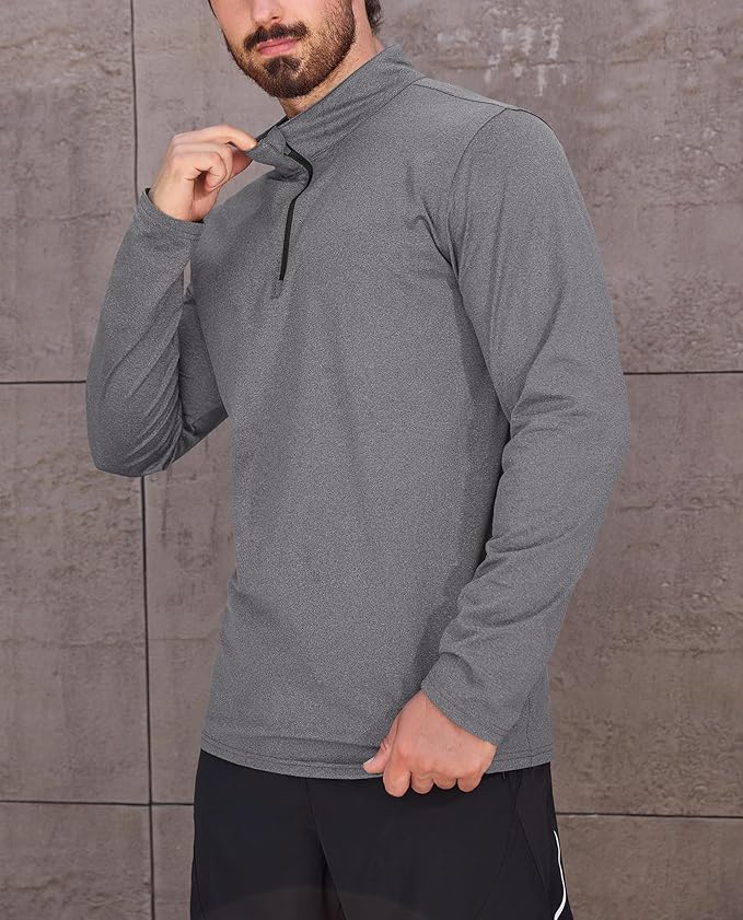 KEFITEVD Men's Quarter Zip Pullover Fleece Lined Long Sleeve Golf Shirt 1/4 Zip Sweatshirts Thermal Winter Sweaters