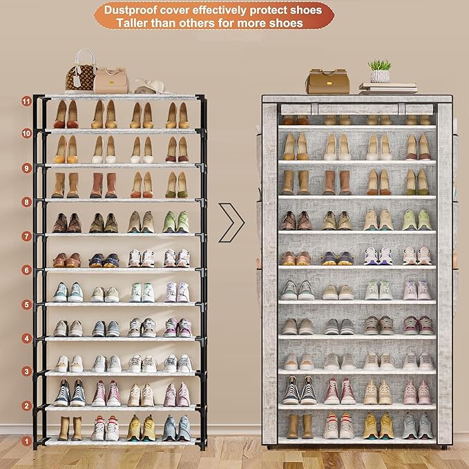 OYREL Shoe Rack 10Tier Large Capacity 50-56Pairs Beautiful Tall Shoe Shelf Free Standing Storage Cabinet Entryway Closet