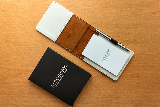 LaserGram Mini Padfolio with Notepad and Pen, Golfer Golfing, Personalized Engraving Included (White)