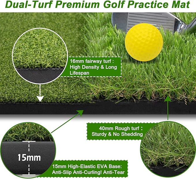 Thickened Golf Mats Practice Outdoor Indoor, 5X4ft 31/36mm Dual-Turf Hitting Mat with 20 Balls for Swing Chipping Driving