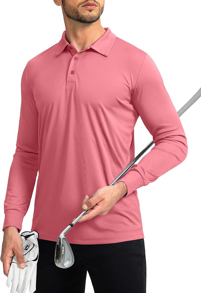 Men's Polo Shirt Long Sleeve Golf Shirts Lightweight UPF 50+ Sun Protection Cool Shirts for Men Work Fishing Outdoor