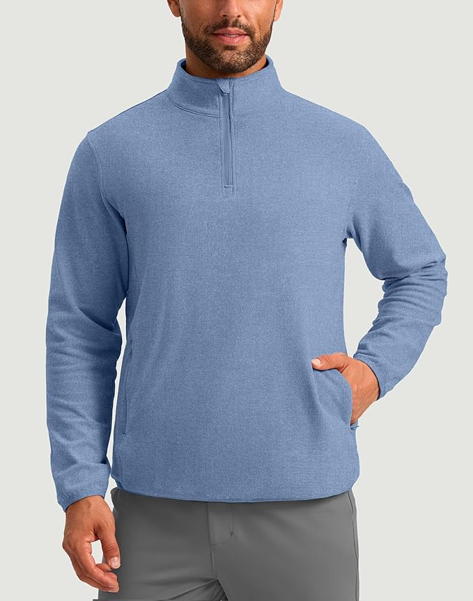 G Gradual Mens Quarter Zip Pullover Fleece with 2 Zipper Pockets Long Sleeve Golf Shirt Winter Athletic Sweater Lightweight
