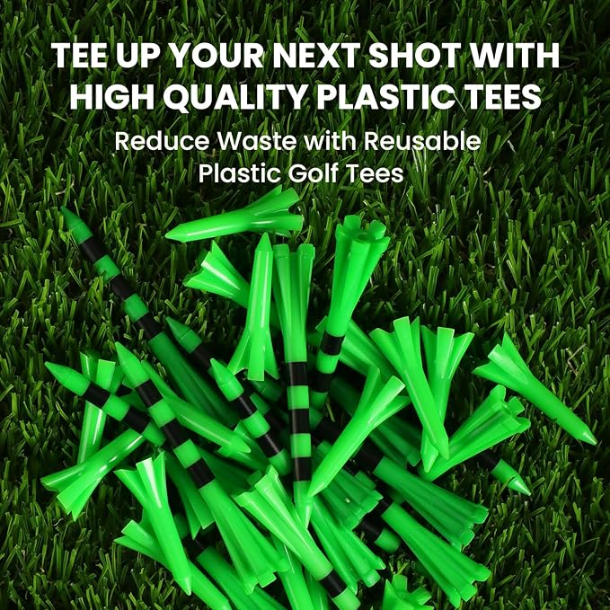 Golf Tees Plastic Unbreakable 60 Pack 2 3/4 or 3 1/4 Inch with 20 More Short Tees 1 1/2 Inch Red Green Pink