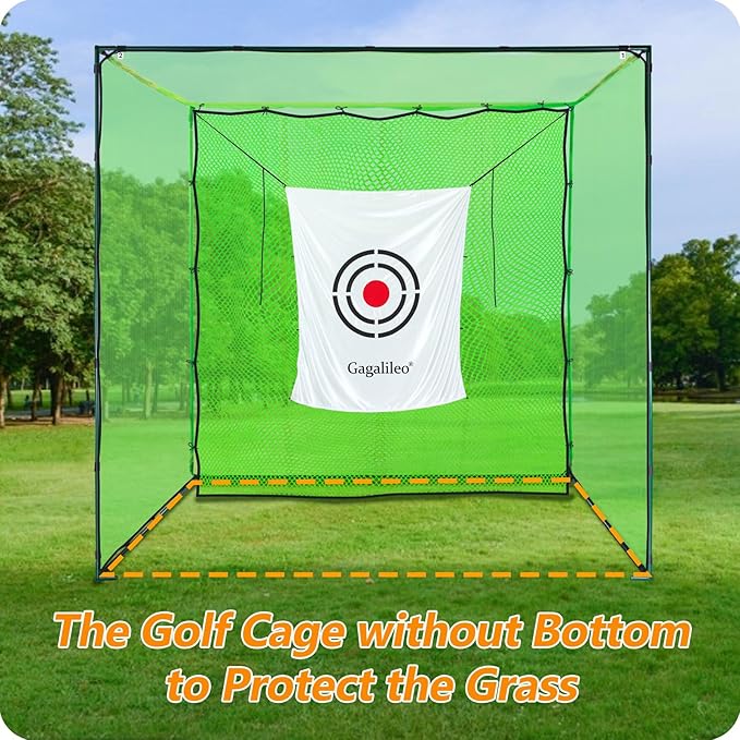 Gagalileo Golf Cage Net with Steel Frame and Target: 10X10X10FT Heavy Duty Practice Net for Backyard Driving & Indoor Driving Range Outdoor Training