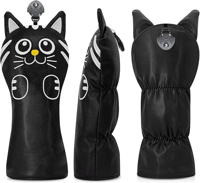 Golf Kitty Head Cover Golf Club White Leather Headcovers 1pc/4pcs Set Fits Driver Fairway Wood Hybrid Utility Putter Iron Wedge Headcover.