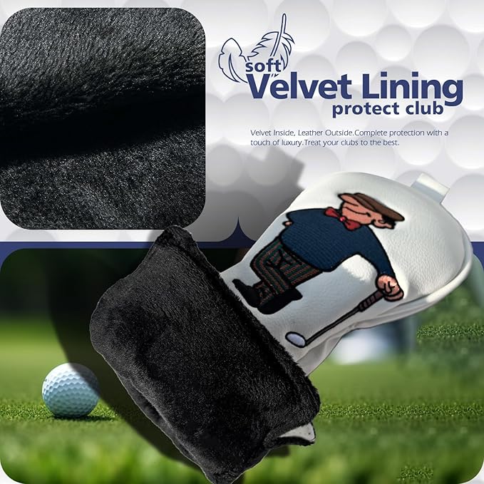 Golf Club Cover for Driver Fairway Wood Hybrid Mallet Putter Cover, Wootfairy Golf Club Headcovers Waterproof Leather White Accessories Compatible with Taylormade Odyssey and More Brand
