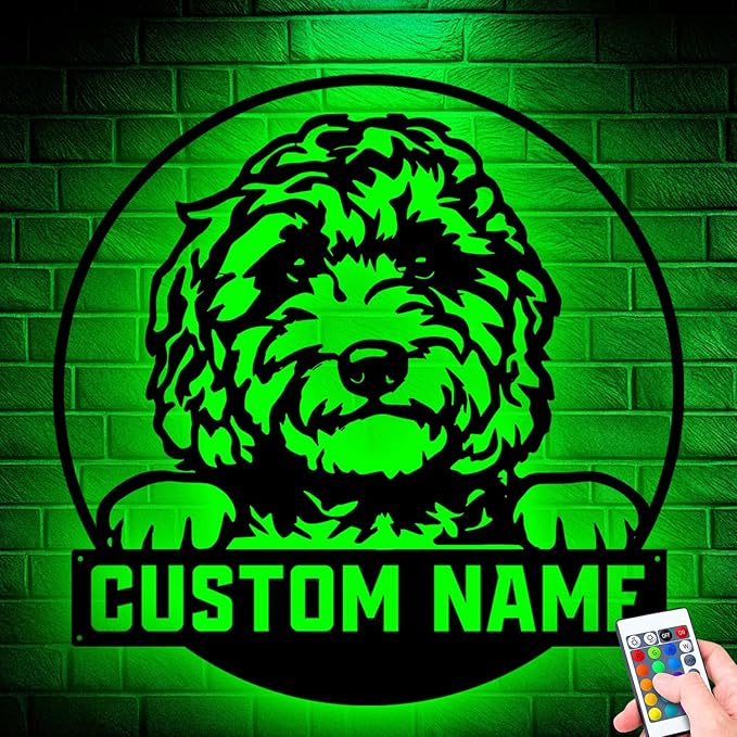 Custom Golden Doodle Metal Sign, Unique LED Lights Home Decor, Personalized Wall Art for Dog Lovers, gift for Pet Owners, Indoor or Outdoor Hanging Decoration