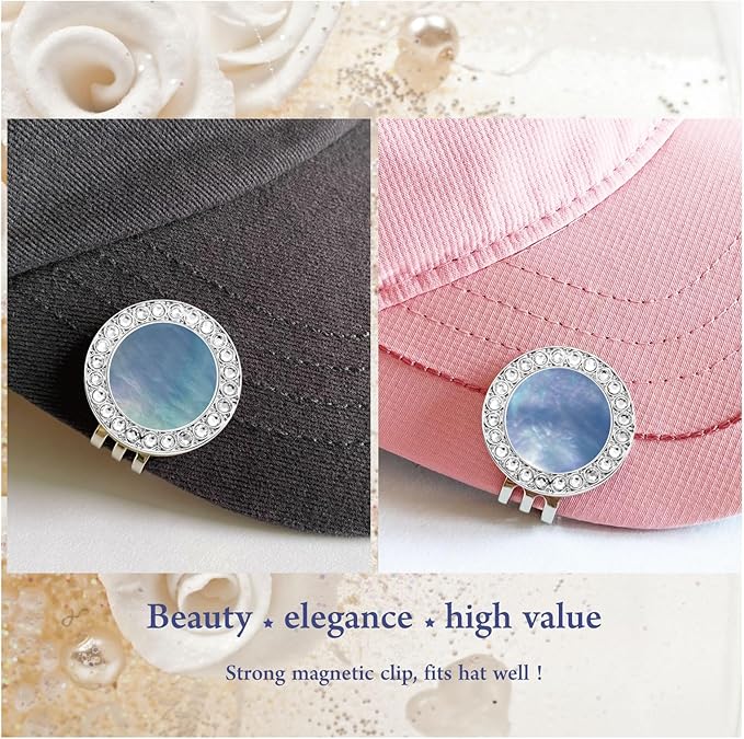 Golf Ball Marker Hat Clip with Pearl Crystal Ball Marker, Golf Accessories, Golf Gifts, Golf Ball Markers for Women