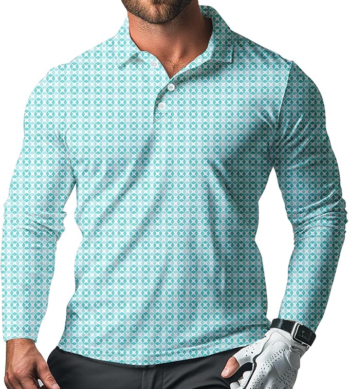 Men's Long Sleeve Golf Shirt Quick Dry 3 Button Work Fishing Outdoor Casual Collar Shirt