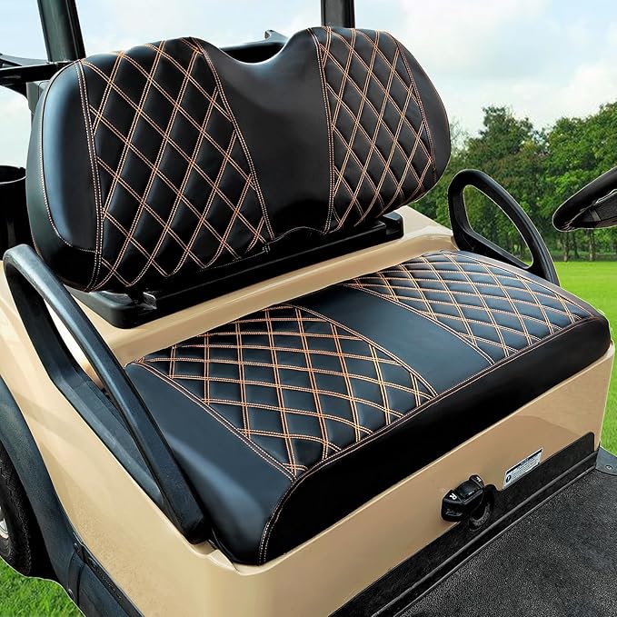 Golf Cart Seat Cover for Club Car Precedent Ordinary Front Seat Cushion, Thick Vinyl Leather Custom Diamond Comfortable, Adjustable Straps and Retractable Buckle/No Nails Required