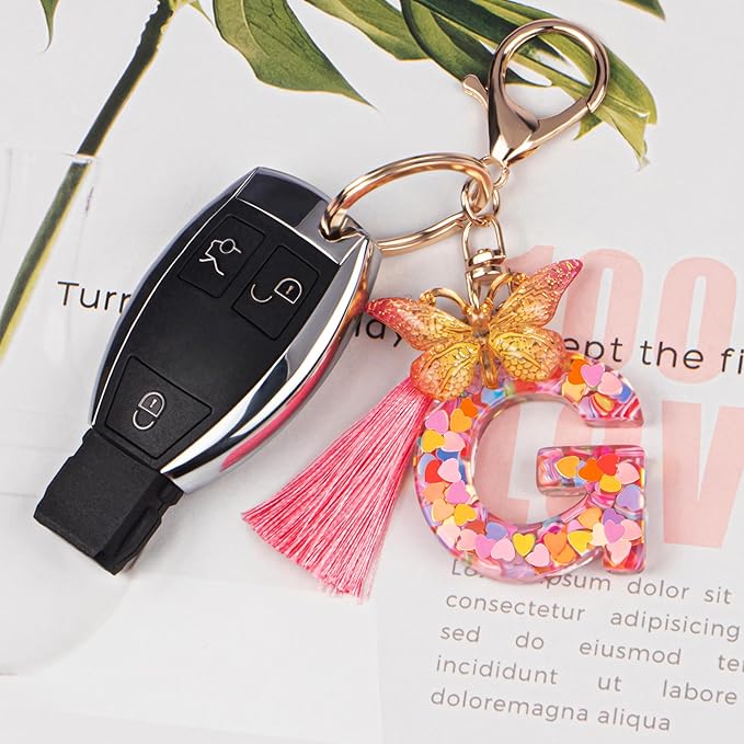 Suweibuke Colourful Cute Initial Letter Keychains for Women Girls with Tassel Butterfly, Charm for Purse Handbags Backpacks