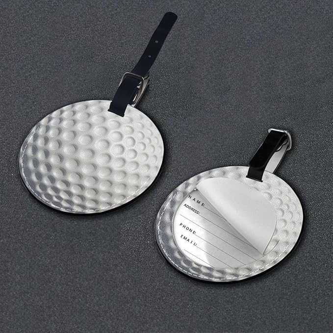 Golf Ball Luggage Tags for Suitcases, Pu Leather Baggage Tags Identifiers for Travel, Name Id Label for Baggage Bag Women Men