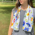 SHAKEitCOOL Extended Size Cooling Towel – Be Cool in Style - Heat Relief, Soft, Lightweight, Sun Protection, Easy Clean - Perfect for Biking, Hiking, Running, Yoga, Golf, Gardening - Summer Flower M