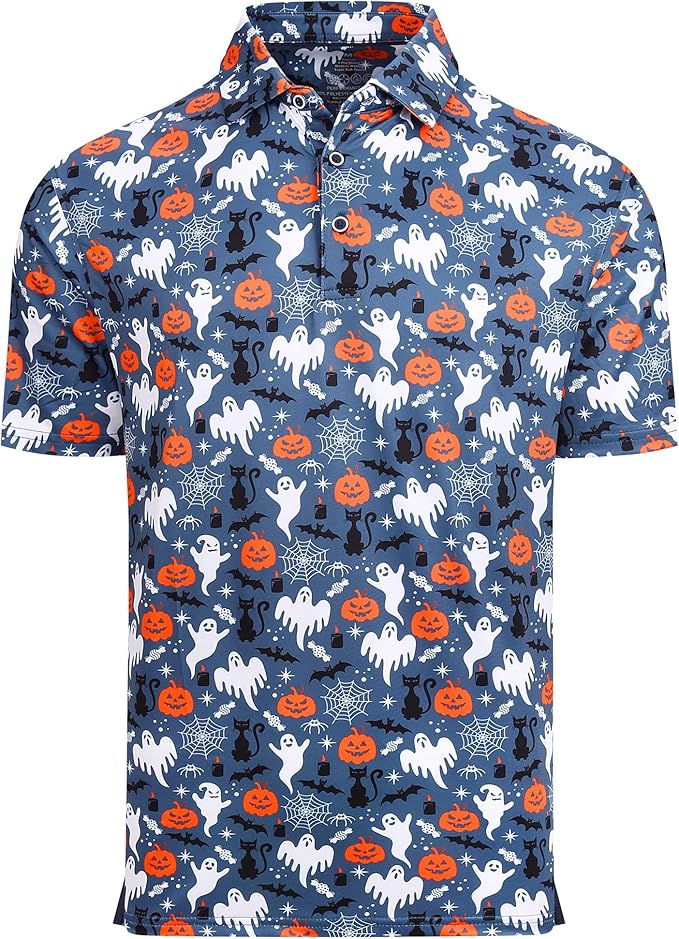 Esabel.C Golf Shirts for Men Dry Fit Performance Short Sleeve Print Moisture Wicking Collared Shirt