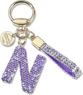 Pink Blue White Initial Letter Keychain Gift for Women Girls Bling Sparkly Cute Backpack Car Key Accessories Lanyard