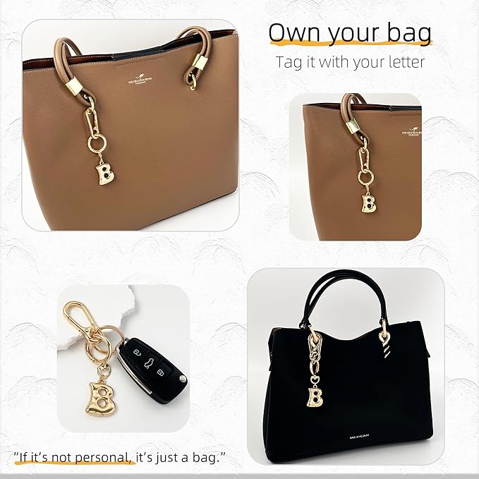 Gold Bubble Heart, Cherry, Bow & More Designs Letter Initial Keychain Bag Charms – Cute Purse Charms for Handbags