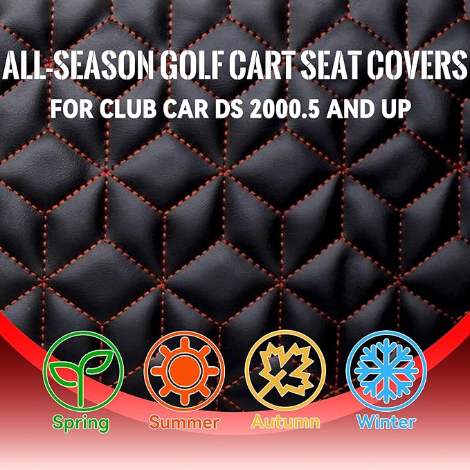 Golf Cart Seat Covers Front for Club Car DS 2000.5+ Standard Seat Cushion, EZGO Vinyl Leather Seat Cover Set Replacement Accessories, No Staples, Black(4 PCS)