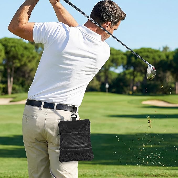 Golf Tee Bag Pouch Black Golf Ball Bag 8.07 X 6.69 Inch Golf Accessory Bag with 360° Swivel Clip