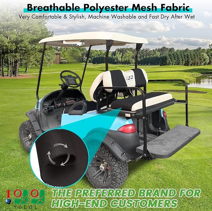 10L0L Golf Cart Front and Rear Seat Cover Set for Club Car DS/Precedent/Onward/Tempo & Yamaha G29 /Drive 2,Stylish 4 Passenger Front Back Seat Covers,Breathable Washable Polyester Mesh (Black/Beige)