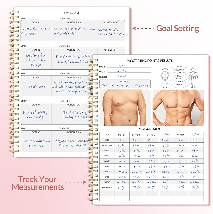 Fitness Journal Workout Planner for Women & Men, A4 (8.5" x 11") Workout Journal Log Book Planner Gift for Track Gym Essentials, Home Workouts, Track Progress, Achieve Wellness Goals, Pink