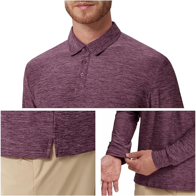 NAVISKIN Men's Polo Shirts Long Sleeve Golf Shirts with Collar UPF 50 SPF Shirt for Men Quick Dry Moisture Wicking