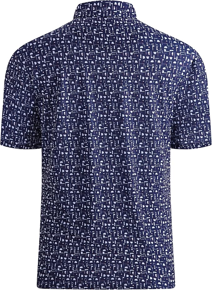 Esabel.C Golf Shirts for Men Dry Fit Performance Short Sleeve Print Moisture Wicking Collared Shirt