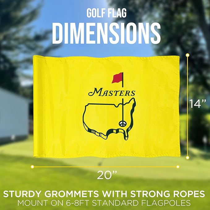 Golf Flag with Tube, Double-Side Printed Augusta National Flag, 420D Nylon Golf Pin Flags, Putting Green Flags for Golf Course Driving Range Collection, 14" H x 20" L, Yellow