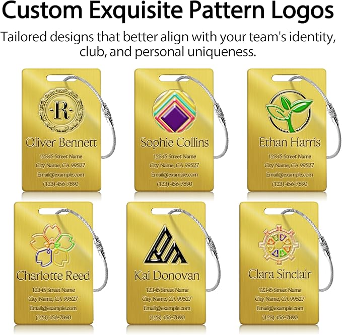 Personalized Luggage Tags - Custom Metal Luggage Tags for Suitcases, Backpacks and Bags with Your Personalized Club Logo Text (Gold)