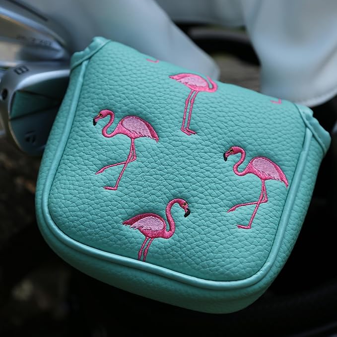 Golf Club Headcover, Premium Leather Embroidery Mallet Putter Cover Blade Head Covers, Stylish Golf Accessories, Great Golf Gifts for Men and Women Golfers