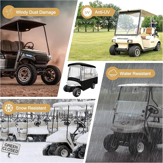 Leader Accessories 2 + 2 Person Golf Driving Enclosure 2 Over 4 Short Roof Passenger Golf Cart Cover (Black)