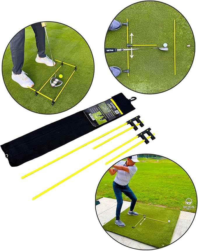 Golf Alignment Guide Sticks – Adjustable Golf Swing & Putting Trainer Aid | Fix Slice, Improve Posture, Ball Position, & Over-The-Top Swing | Indoor/Outdoor Use
