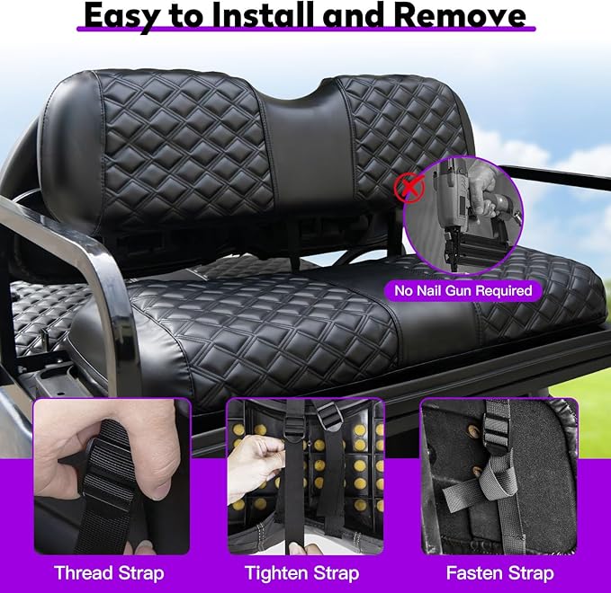 Yamaha seat Cover，Fit for YAMAHA/G29/Drive2，Vinyl seat Cover, Diamond Texture, Easy to Install Golf cart Accessories, no Staples Required（Black）