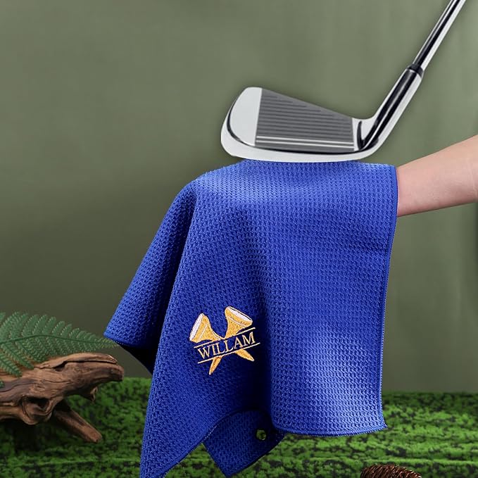 Personalized Golf Towel Custom Golf Towels for Golf Bags with Embroidery Initial Name Magnetic Golf Towel Microfiber Golf Towels with Clip Gifts for Golfers Men Women 16"x 24" (Blue)