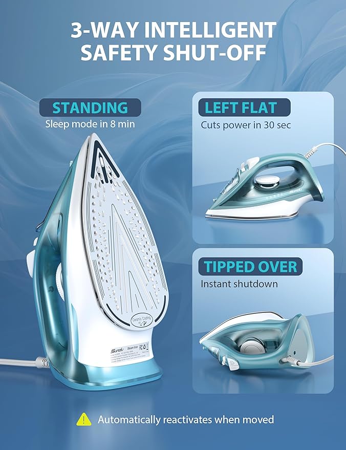 Burst steam Iron for Clothes - 1500W Iron with Ceramic Coated Soleplate, Rapid Heating, Self-Cleaning, Auto-Off, 11.84oz Water Tank, Precise Thermostat, Home Use Green
