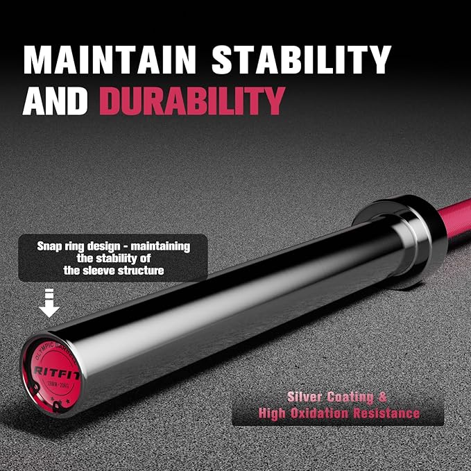 RITFIT 7FT Olympic Barbell for Strength and Weightlifting Training - 2 Inch Olympic Bar for Squat, Deadlift, Bench Press, Curl, Overhead Press - 500lbs/1000lbs/1500lbs Capacity