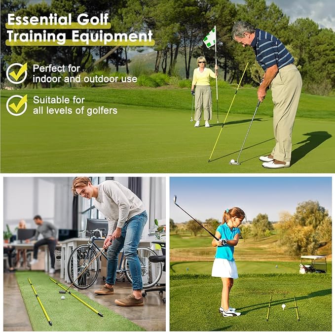 Rhino Valley Golf Alignment Sticks - 48" Collapsible Golf Practice Rods for Aiming, Putting, Full Swing Trainer, Posture Corrector with Clear Tube Case, Golf Training Equipment