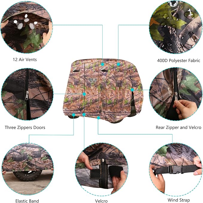 10L0L Golf Cart Cover 2/4/4+2 Passenger for Yamaha EZGO Club Car, Heavy Duty 420D Waterproof Windproof Durable Polyester Golf Cart Cover with 3 Zipper Doors for All-Weather Protection (Black/Silver)