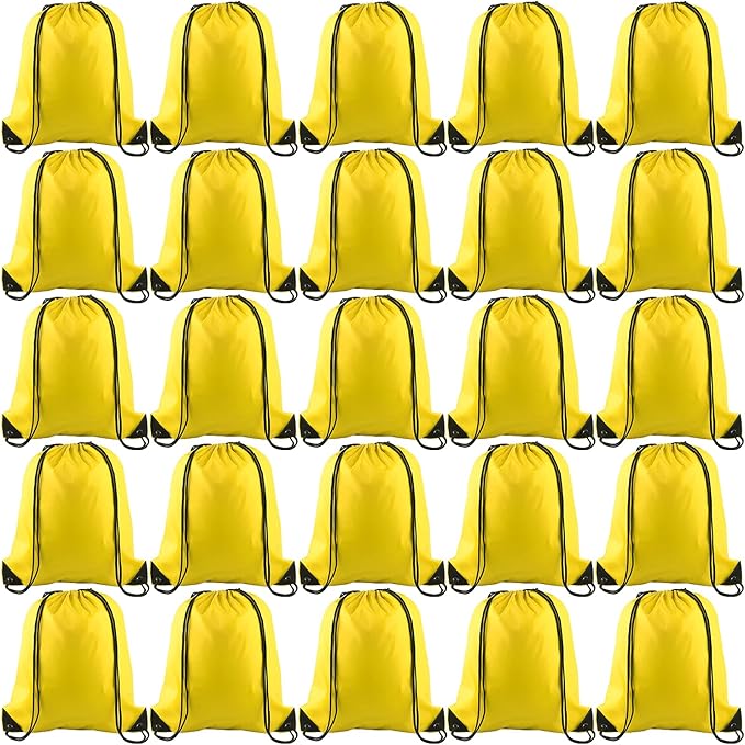 KUUQA 50Pcs Yellow Drawstring Backpacks - Bulk Gym Sports Travel Bags