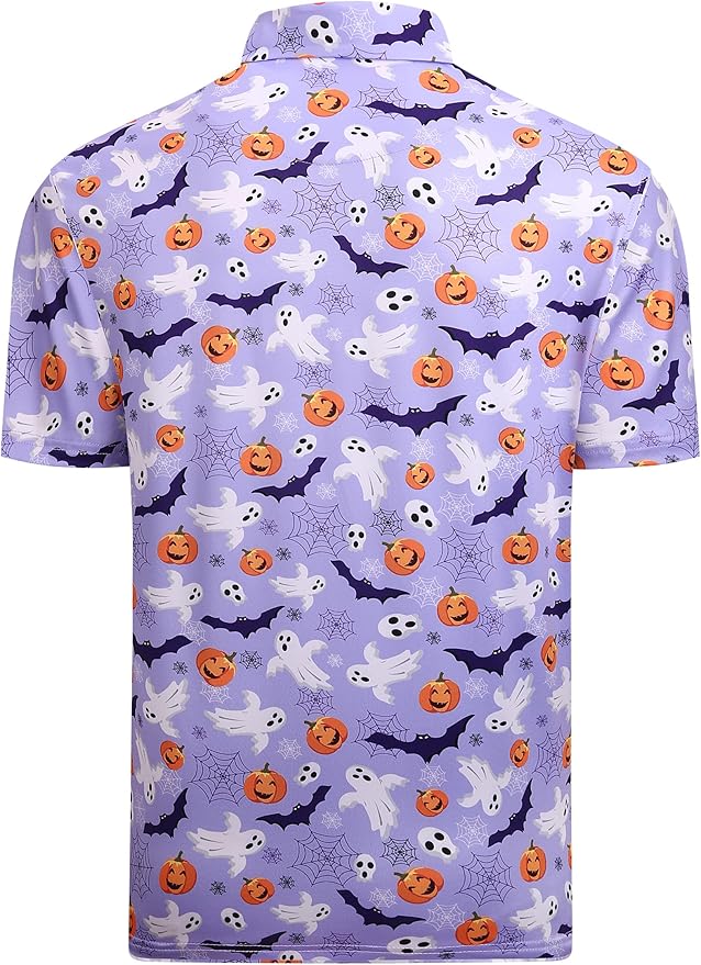 Esabel.C Golf Shirts for Men Dry Fit Performance Short Sleeve Print Moisture Wicking Collared Shirt